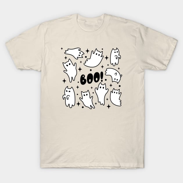 Boo Halloween Cat Ghosts T-Shirt by uncommontee